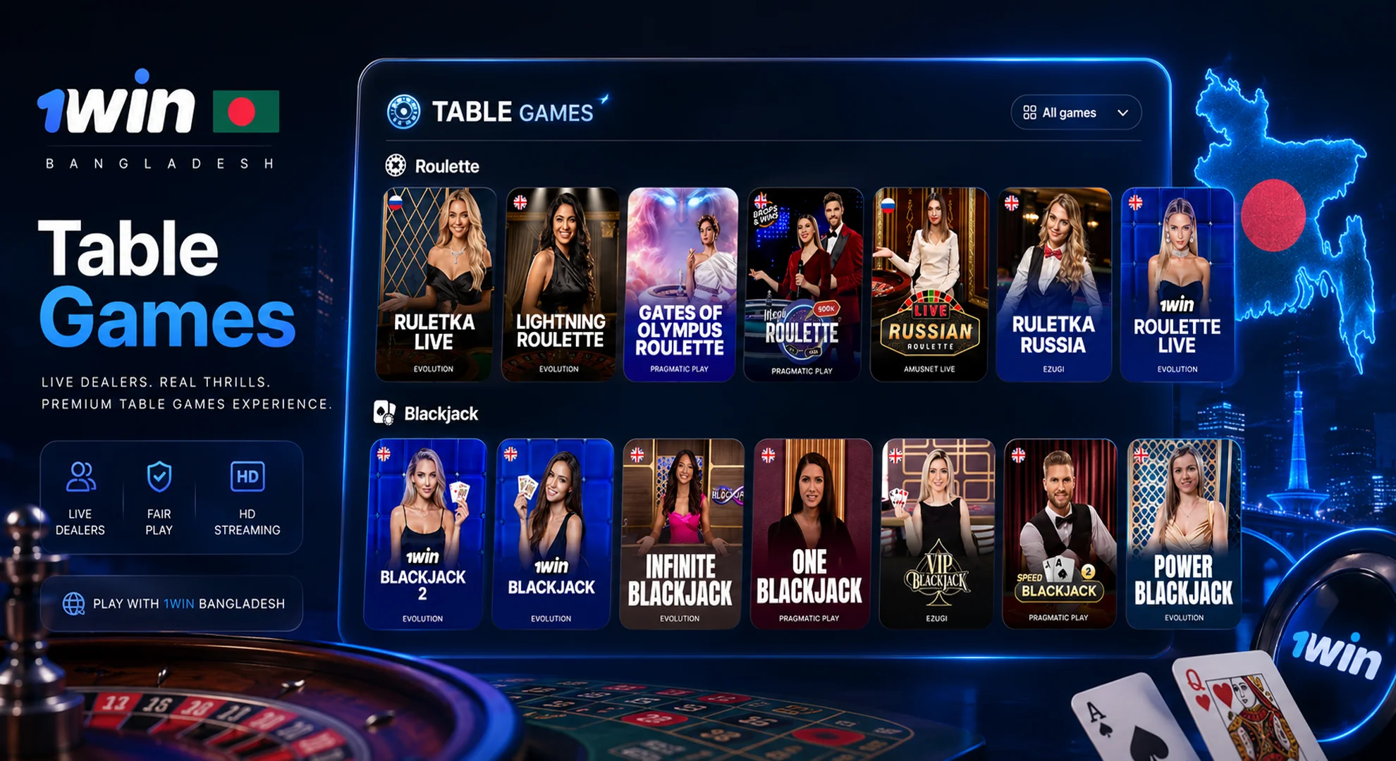 play table games at 1win casino online